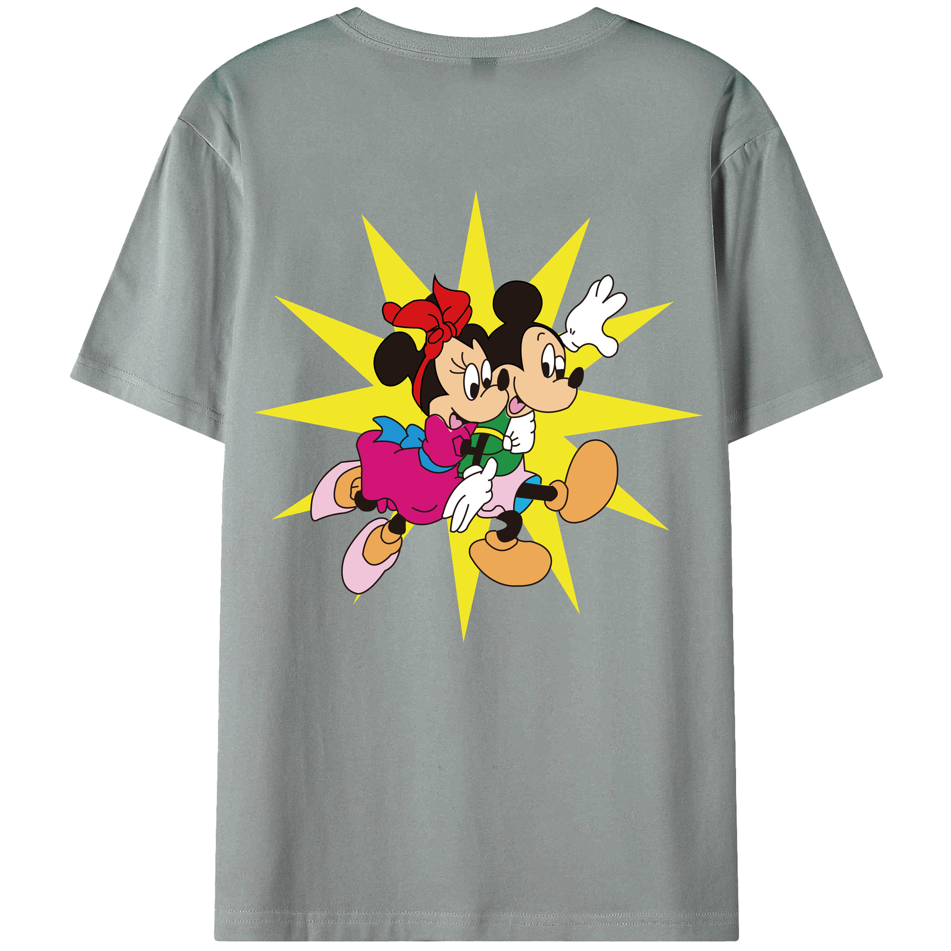 ミッキーマウス Mickey Mouse 綿100％ メンズ半袖Tシャツ（バックプリント） 通気性